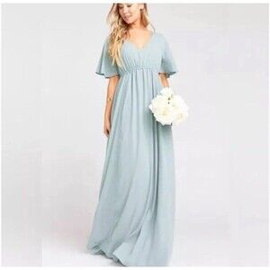 NWT Show Me Your MuMu Emily Empire Maxi Dress Silver Sage XXS Baby Blue Shower